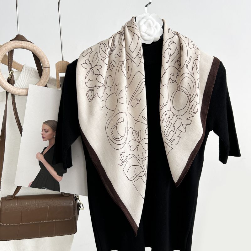 Home Fragrance Linen - 新しいCホームファッション高級小型フレグランスプリントベージュライトラグジュアリーコットンとリネンの質感装飾ベルベットシルクスカーフ