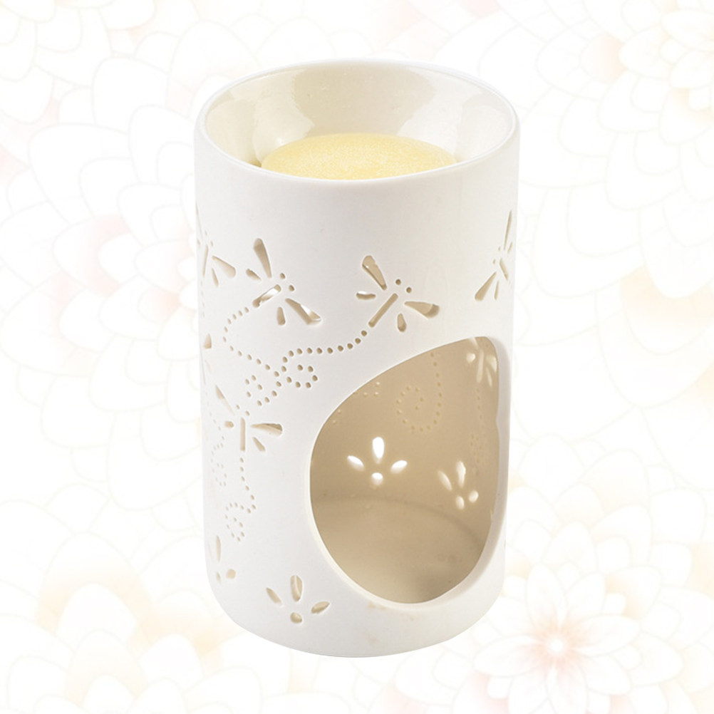 Ceramic Oil Burner - 中空トンボ型セラミックティーライトホルダー アロマセラピー エッセンシャルオイルバーナー 平らで安定したベース 滑らかで洗える表面 家庭用