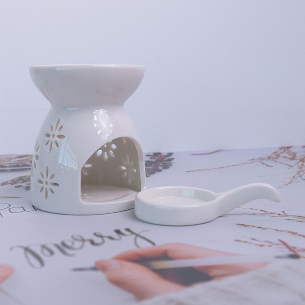 Ceramic Oil Burner - エッセンシャルオイルバーナー スプーン付き セラミックアロマバーナー ワックスメルター カットアウト付き ホーム卓上ワックスウォーマー