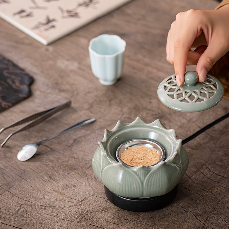 Ceramic Oil Burner - セラミック電子香炉温度調節可能な家庭用白檀エッセンシャルオイル蓮香炉禅装飾
