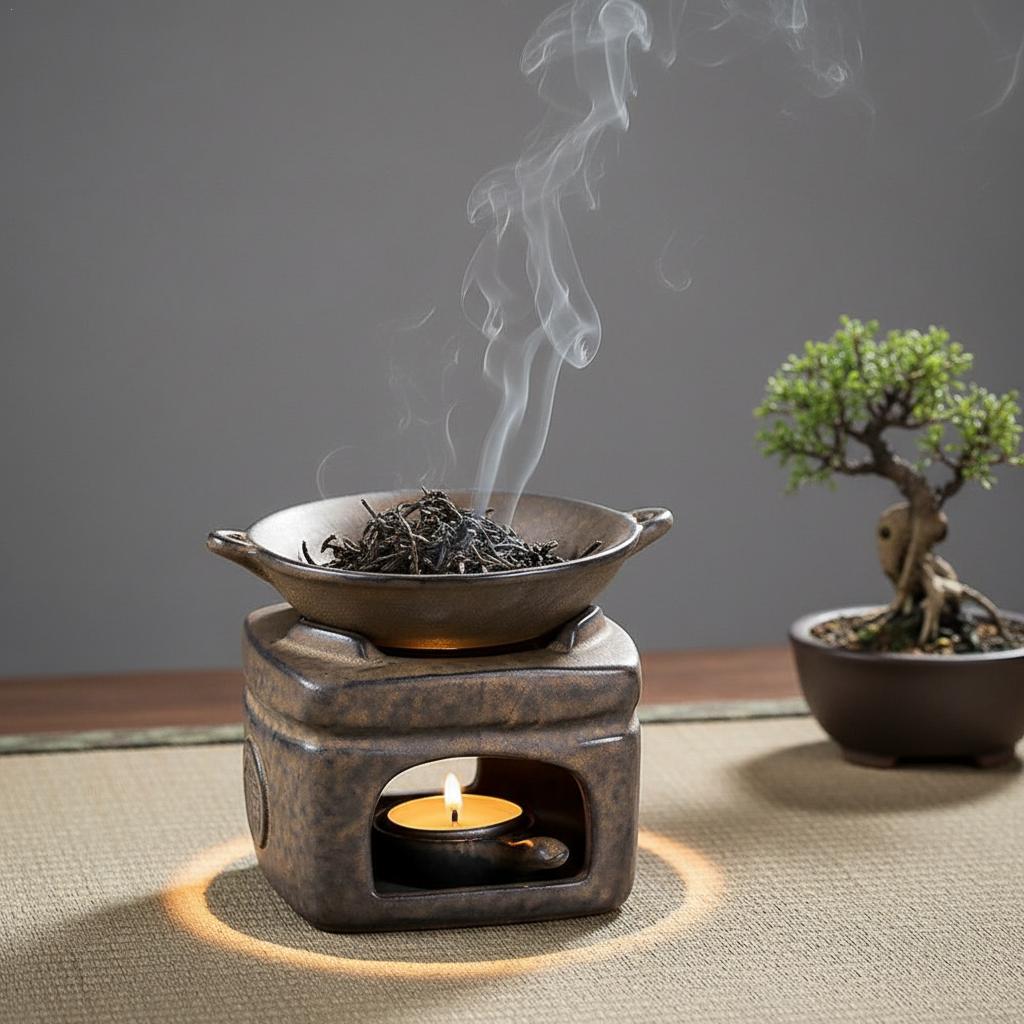 Ceramic Oil Burner - アロマセラピー アロマバーナー 3 in 1 粗陶器