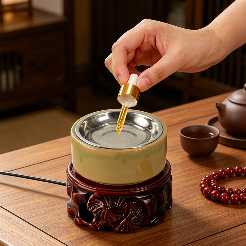 Ceramic Oil Burner - セラミック電子香炉内蔵LEDライトタイミング調整可能な温度エッセンシャルオイルランプ家庭用フレグランスバーナー