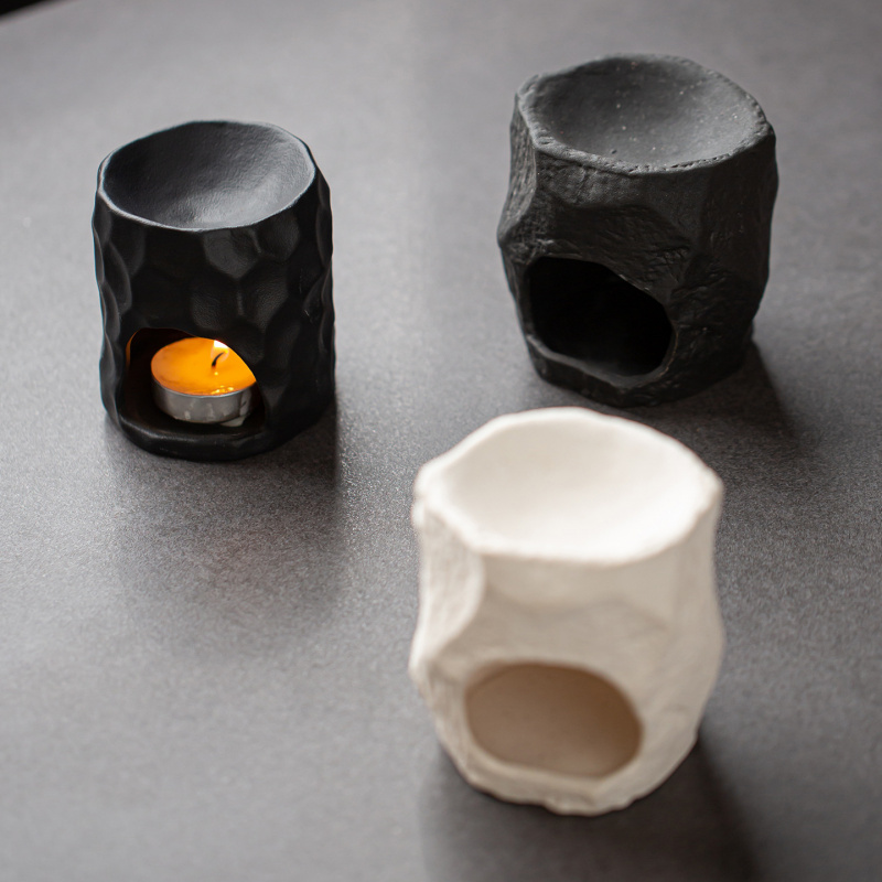 Ceramic Oil Burner - セラミックアロマセラピーバーナー スパ、ヨガ、寝室、ティールーム用 エッセンシャルオイルディフューザー＆香り付きワックスウォーマー 幾何学模様のホームデコレーション