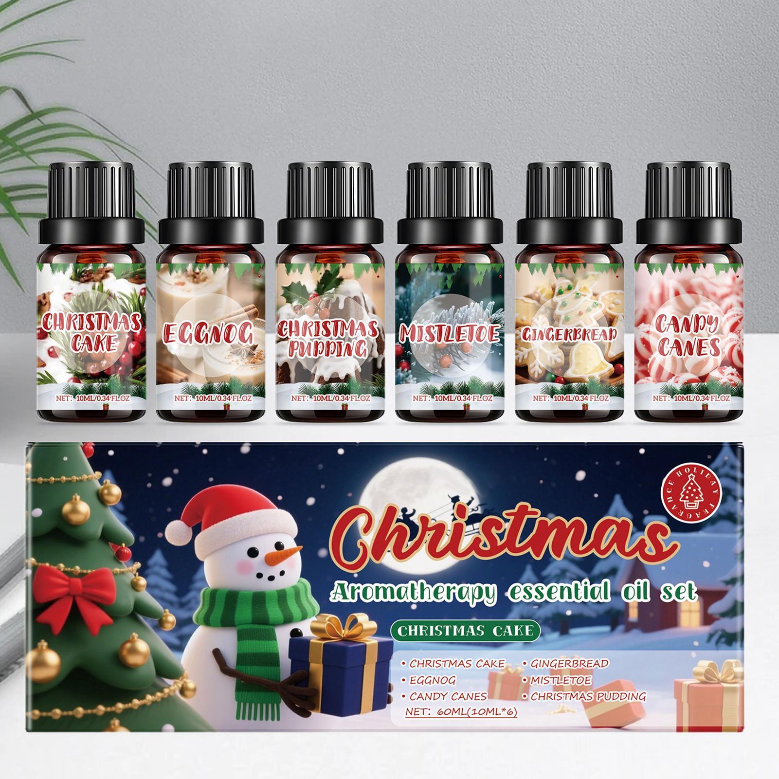Xmas Home Fragrance - 6個のクリスマスフレグランスオイルセット、アロマセラピーディフューザー、石鹸、キャンドル作り、ホリデーホームスパ、車、オフィスの装飾、クリスマスギフト用