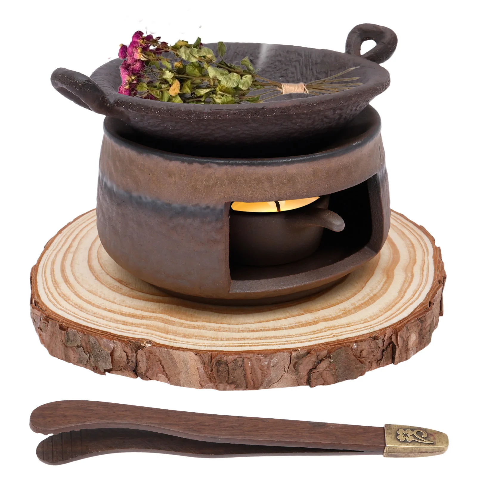 Ceramic Oil Burner - セラミックアロマセラピーストーブ エッセンシャルオイルバーナー シダーウッドインセンスバーナーキット ホームティービンテージキャンドルホルダー ティーポットウォーマー