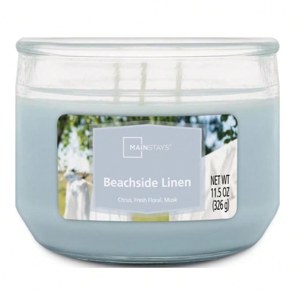 3芯の香り付きガラス瓶キャンドル、ビーチサイドリネンフレッシ - Home Fragrance Linen のレビューと価格
