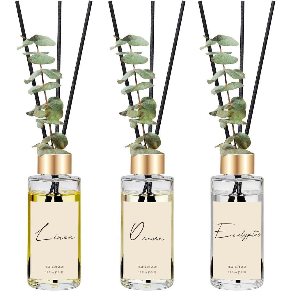 ユーカリ、リネン、オーシャンの香りのオイルディフューザー3個 - Home Fragrance Linen のレビューと価格